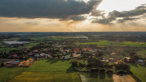 High angle view of townscape against sky