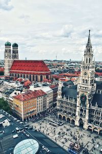 High angle view of buildings in city