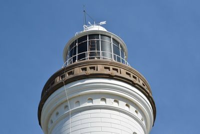 Low angle view of building against clear blue sky