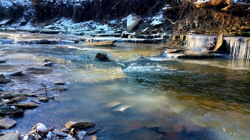 Water flowing through rocks