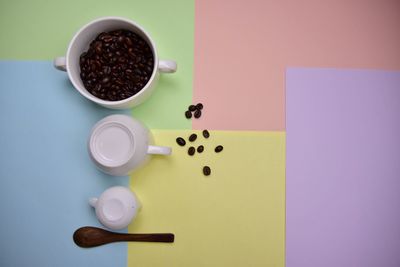 High angle view of coffee cup on table