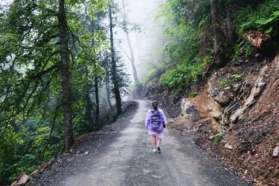 Rear view of woman walking by mountain