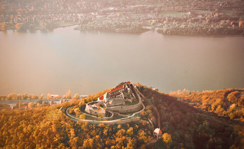 High angle view of river by mountain