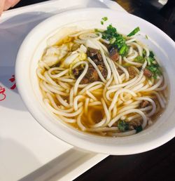 High angle view of soup in bowl