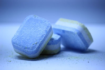 Close-up of blue bread on table
