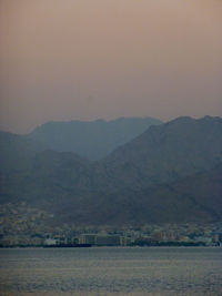 Scenic view of mountains against sky during sunset