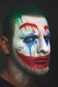 Close-up portrait of man with text