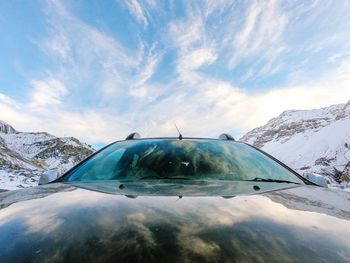 Scenic view of mountains against sky during winter