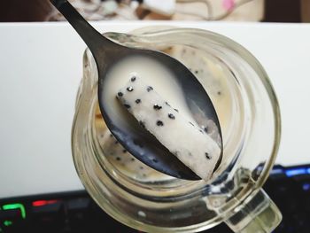 High angle view of bread in container on table