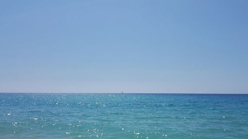 Scenic view of sea against clear blue sky