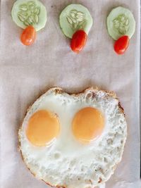 High angle view of breakfast served on table