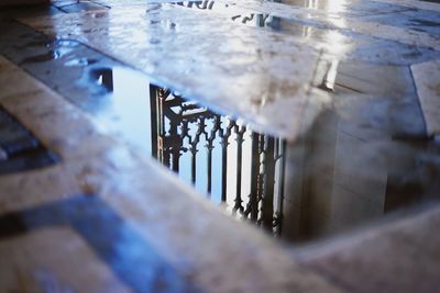 High angle view of railing in building