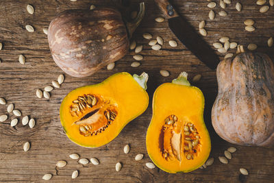 View of pumpkins on table