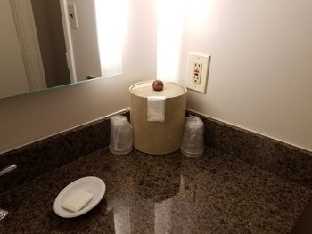 High angle view of faucet in bathroom at home