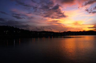 Scenic view of lake against sky during sunset