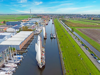 Aerial from a sailing competition the workumer strontrace at workum in the netherlands