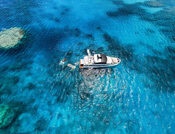 High angle view of sailboat in sea