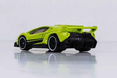 Close-up of toy car against white background