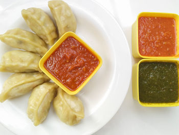 High angle view of serving food in plate