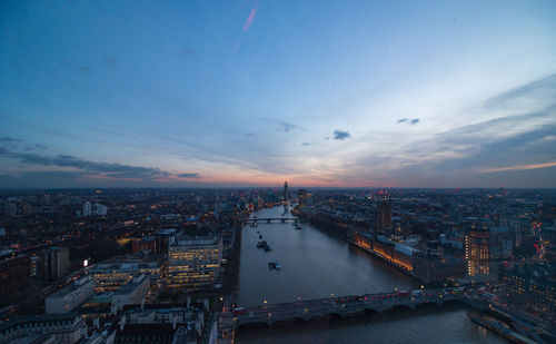 High angle view of bridge over river against sky during sunset