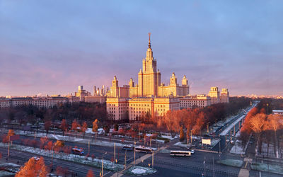 Sunset campus of moscow university in late autumn