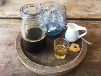 High angle view of drink on table