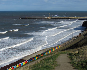 High angle view of beach against sky