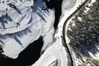 High angle view of snow covered landscape