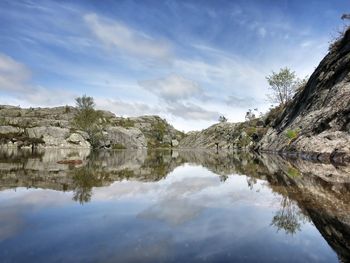 Reflection of trees on lake against sky