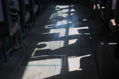 High angle view of tiled floor in building