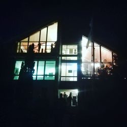 Silhouette people in illuminated building at night