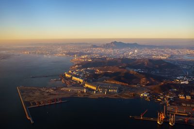 Aerial view of illuminated city at night