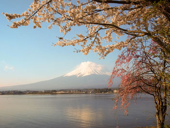 View of lake with mountain in the background