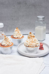 Close-up of cuocake for dessert in plate on table