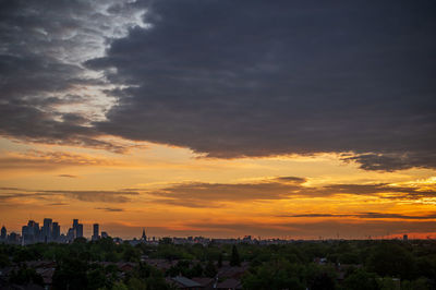 View of buildings against cloudy sky during sunset