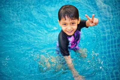 Portrait of smiling boy in swimming pool