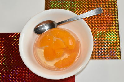 High angle view of breakfast in bowl on table