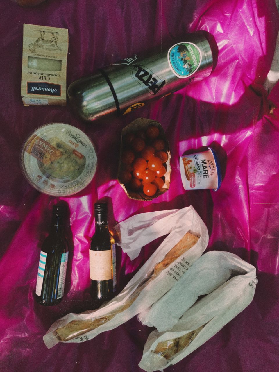 bottle, purple, food and drink, indoors, pink, no people, food, container, high angle view, still life, painting