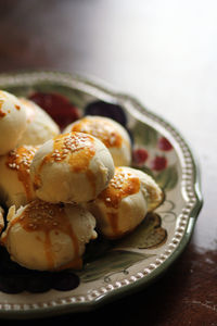 Close-up of dessert in plate on table