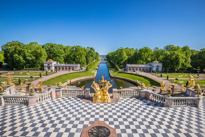 Built structure in park against clear blue sky