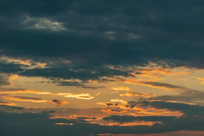 Low angle view of cloudy sky during sunset