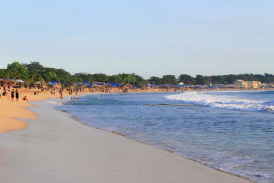 Scenic view of beach against clear sky