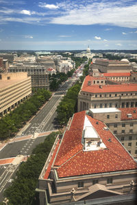 High angle view of buildings in city