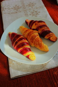 High angle view of food in plate on table