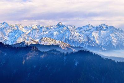 Scenic view of snowcapped mountains against sky