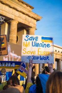 Berlin, germany - 27 march 2022 protest anti war and supporting ukraine in russian occupatio