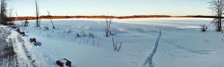 Scenic view of snow covered landscape