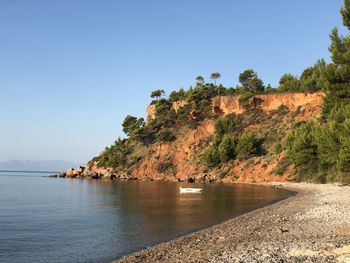 Scenic view of sea against clear sky