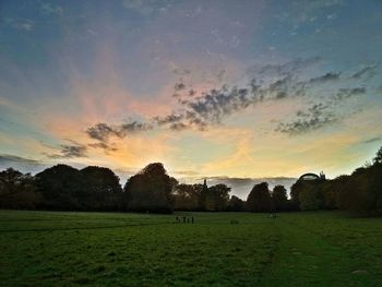 Scenic view of field against sky during sunset