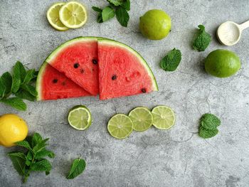 High angle view of fruits on table